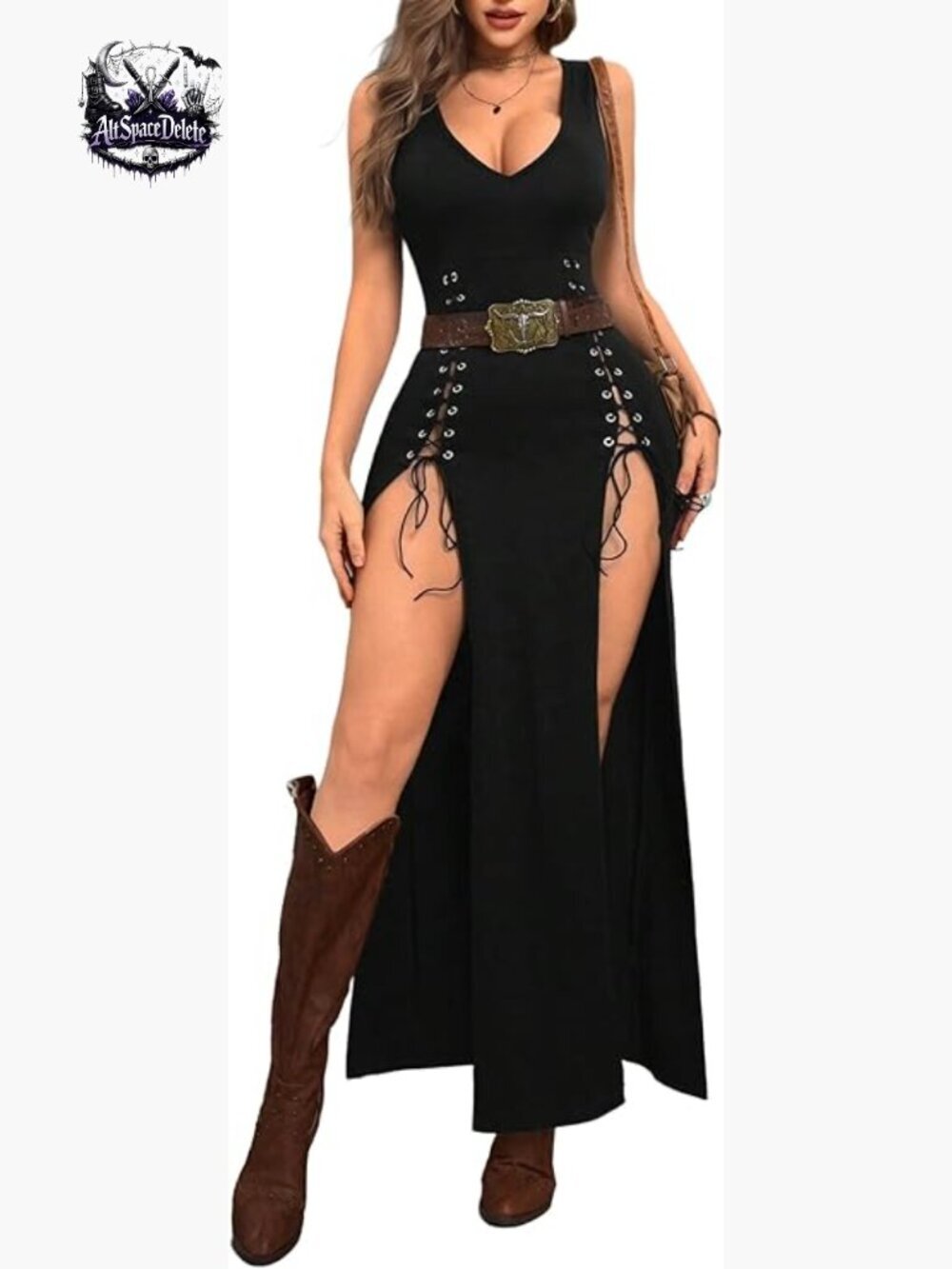 Sexy Black Bodycon Midi Dress with V-Neck and High Slits for Club Nights